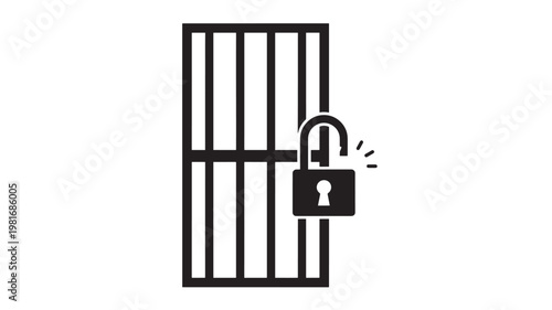 Door lock icon with open window bars symbolizing secure access and protection against unauthorized entry