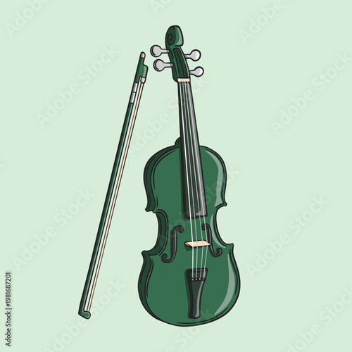 Green Violin and Bow Illustration