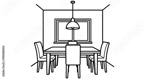 Dining Room Table and Chairs with Pendant Light.