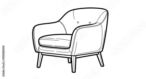 Elegant Armchair Line Art Drawing for Interior Design Concepts.