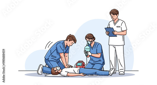 Medical Team Performing CPR and Resuscitation on Patient