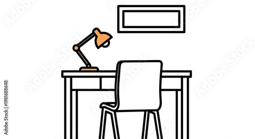 Minimalist Desk and Chair with Lamp Illustration.