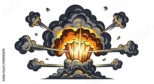 Explosive Comic Book Style Blast with Smoke and Debris