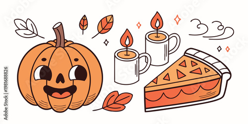 A charming autumn scene with a pumpkin candles and a slice of pie