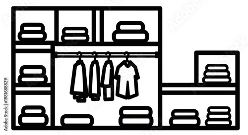 Minimalist Wardrobe Organization System with Folded and Hung Clothes.