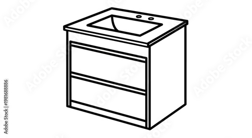 Modern Bathroom Vanity with Sink and Drawers Line Art.