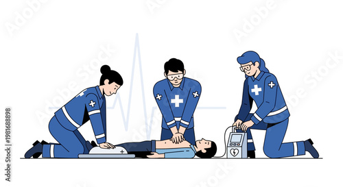 Medical Team Performing CPR and Using Defibrillator on Patient