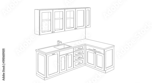 Modern Kitchen Cabinetry Design Sketch.