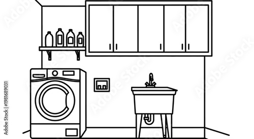 Modern Laundry Room With Washing Machine and Sink.
