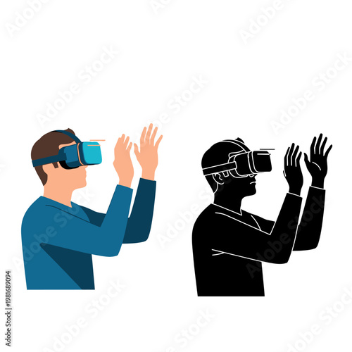 Man wearing virtual reality goggles headset.