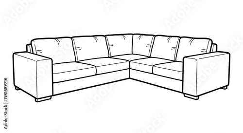 Modern Sectional Sofa Line Drawing Illustration.
