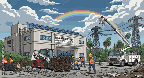 Disaster Relief Center Rebuilding After Catastrophe, Rainbow Symbolizes Hope