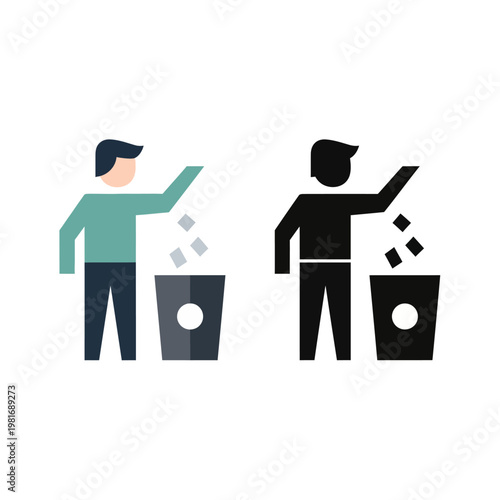 People throwing away trash and recycling.