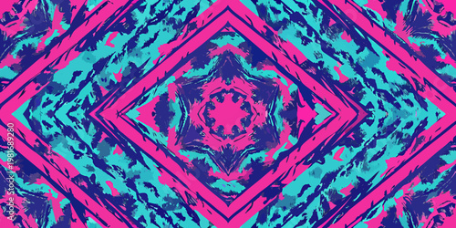 Vibrant abstract pattern with diamond shapes and bold color contrasts