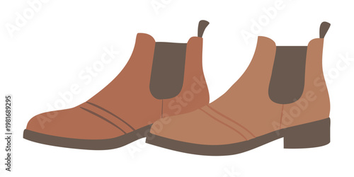 A pair of brown minimalist ankle boots against a dark background