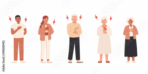 People experiencing heart attack symptoms chest pain shock and distress