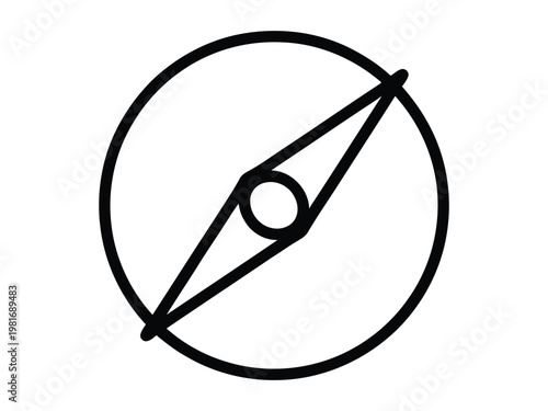 Simple black line drawing of a compass navigation tool for direction finding and orientation  symbol
