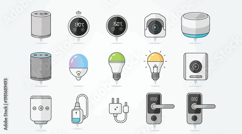Collection of smart home devices and gadgets for automation and control