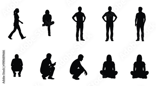 Collection of various human silhouettes in different poses for design and illustration purposes