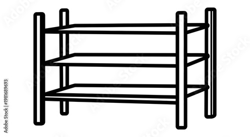 Simple Three Tier Storage Shelf Unit Illustration.