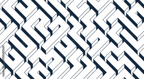 3D labyrinth seamless pattern, vector abstract background of isometric maze wallpaper, geometric blocks creative concept, cubic rebus.