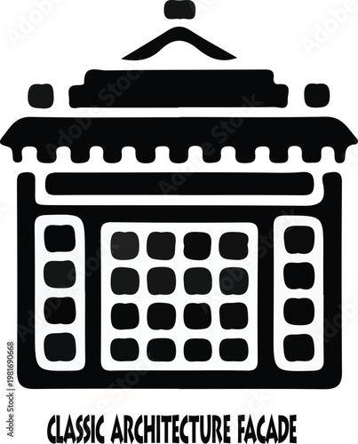 This vector illustration set features a black flat design clipboard icon alongside business symbols like a typewriter, calendar date, and a vintage cruise ship on the sea