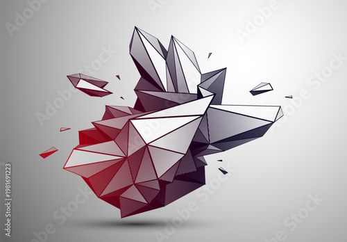 Abstract polygonal vector structure representing digital technology, AI network, data transformation and futuristic innovation concept.