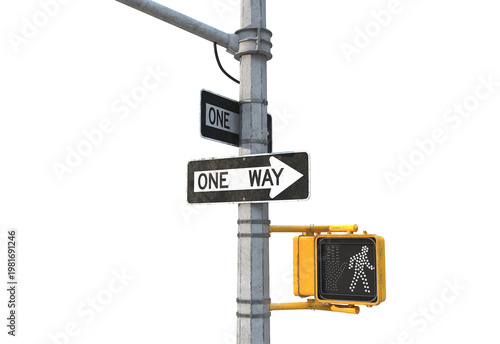 Slika na platnu 3D render of a Manhattan traffic light with One Way signs and pedestrian signal