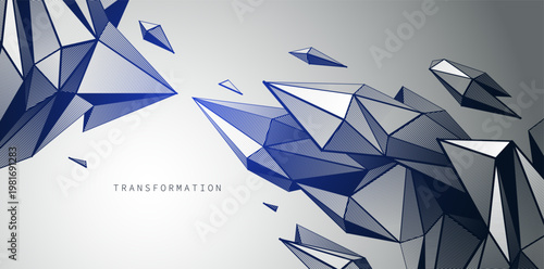 Transformation at the threshold. Fragmented geometric forms hover between stability and collapse, reflecting ambiguity, duality and the moment before change.