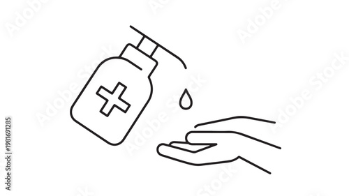 Hand sanitizer, hygiene icon, germs protection, health symbol, medical sign