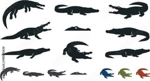 Alligator collection featuring diverse movement poses offers a comprehensive library of reptile graphics.