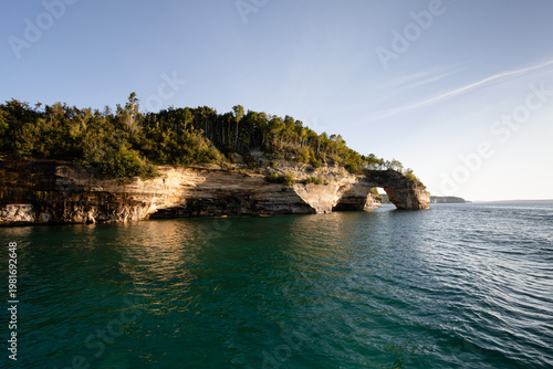 Pictured Rocks Lovers Leap arch and sea caves on Lake Superior