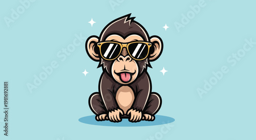Photography Cute Monkey Wearing Sunglasses Cartoon Illustration 1.