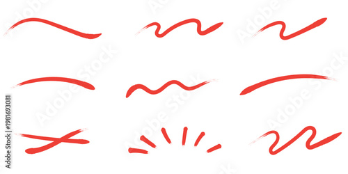 Foto Collection of dynamic hand drawn red brush strokes and underline elements for cr