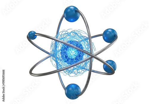 Foto Colorful atomic structure illustration with orbiting electrons and nucleus