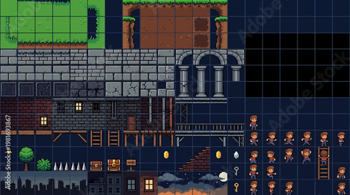 Pixel Art Game Assets for Platformer Levels and Characters