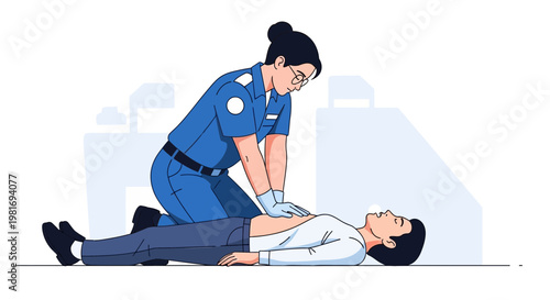 Paramedic performing CPR on unconscious person, emergency medical aid, life-saving procedure