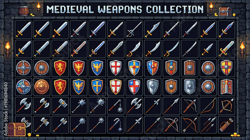 Medieval Weapons Collection Pixel Art Icons