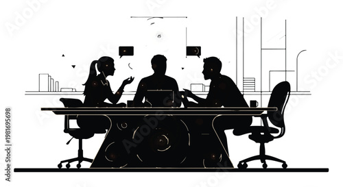 Business meeting of professional colleagues sitting around a conference table in a modern corporate office interior demonstrates effective communication and executive strategic planning processes.
