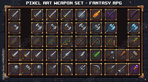 Pixel Art Fantasy RPG Weapon Icons Set