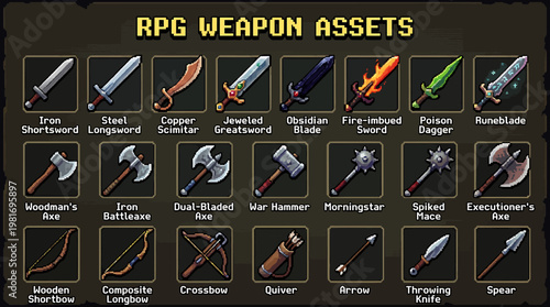 Pixel Art RPG Weapon Collection for Game Development