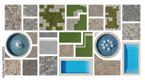 Collection of landscaping textures and garden elements