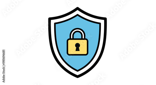 Blue shield with a gold padlock symbol representing security and protection.