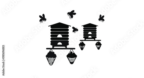 Beehives arranged neatly in a garden setting serve as a symbol for local apiculture and sustainable agricultural practices that support natural pollination within the ecosystem's cycle.