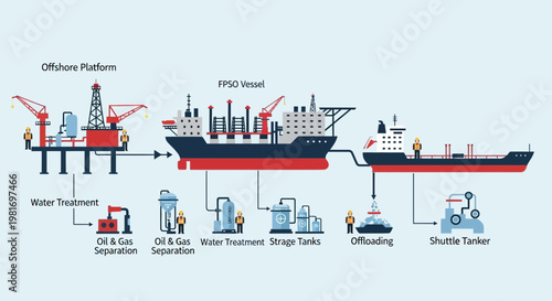 Offshore Oil and Gas Extraction and Transport Process Diagram