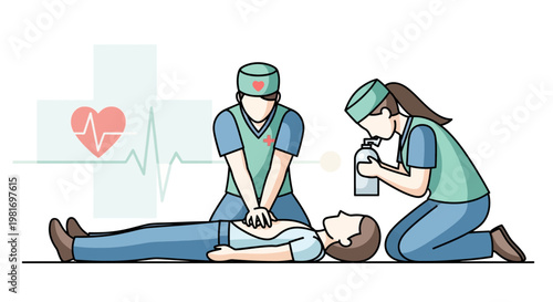 Medical Team Performing CPR and Rescue Breathing on Patient