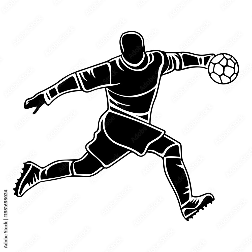 Naklejka premium goalkeeper, illustration, silhouette, sports, world football, festival, vector, transparent background, soccer, football, sport, person, player