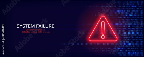 Danger sign. Digital security breach and data protection concept. Hacked system, cyber attack or system failure. Warning symbol on the screen. Vector illustration.