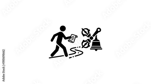 Pilgrim Following The Path Towards Buddhist Symbols