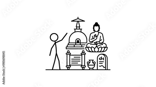A Person Pointing at Buddhist Symbols